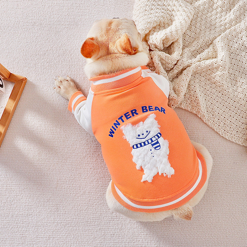 HKM-7538237 Casual Cotton Baseball Suit for Small Dogs in Orange - Teddy Bugs Law Design, Available in Multiple Sizes