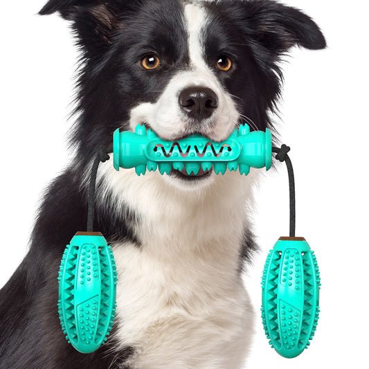 HKM-7540285 Durable TPR Chew Stick for Dogs - Teeth Cleaning Dumbbell Design in Red, Blue, and Green