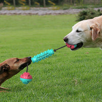 HKM-7540285 Durable TPR Chew Stick for Dogs - Teeth Cleaning Dumbbell Design in Red, Blue, and Green