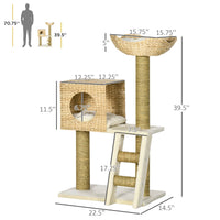 HKM-7540925 Indoor Cat Climbing Tower with Rattan Condo, Cushioned Basket Bed, and Ladder for Healthy Play and Rest
