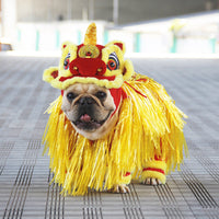 HKM-7541821 Little Lion Dance Costume for Pets - Chinese Style Polar Fleece Clothing, Sizes S, M, L, XL
