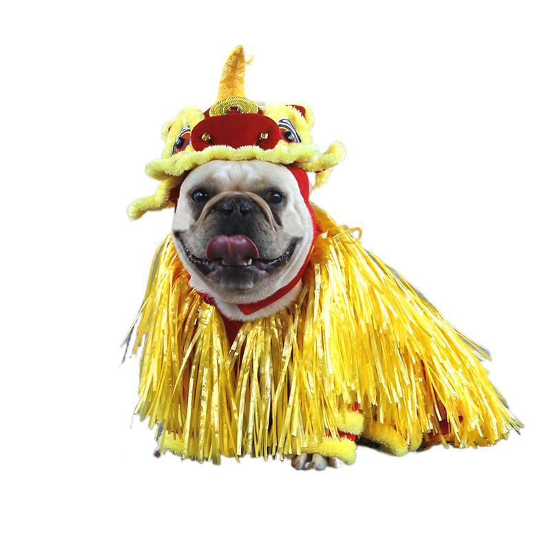 HKM-7541821 Little Lion Dance Costume for Pets - Chinese Style Polar Fleece Clothing, Sizes S, M, L, XL