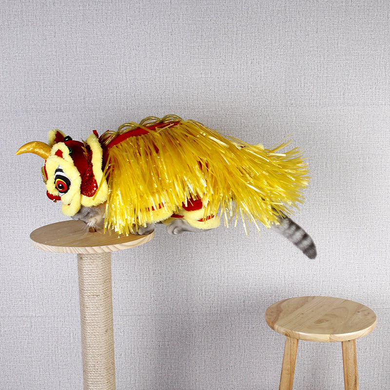 HKM-7541821 Little Lion Dance Costume for Pets - Chinese Style Polar Fleece Clothing, Sizes S, M, L, XL