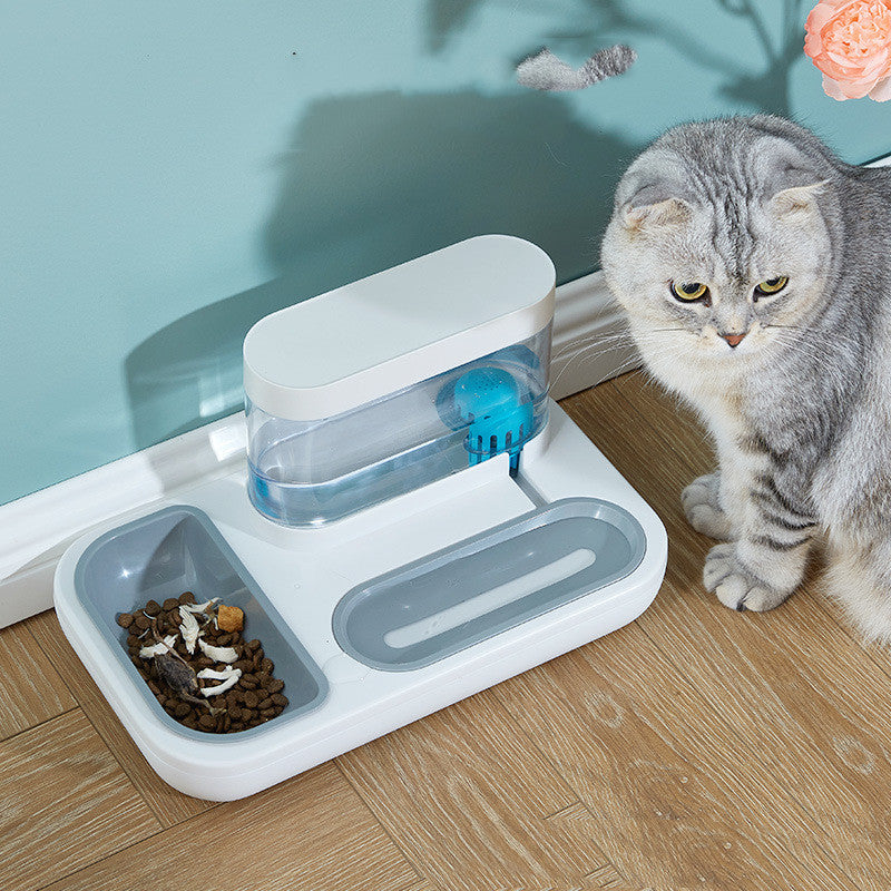 HKM-7543485 Automatic Cat Drinking Fountain and Feeding Bowl ¨C Dual 1500ml Capacity in Starry Sky Blue or Snow Mountain White