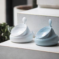 HKM-7543613 Double Bowl Oblique Mouth Bowl in Cream Blue and Ash - Medium Size