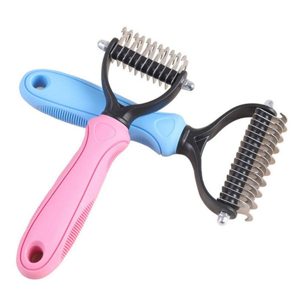 HKM-754515 Pet Stainless Steel Hair Removal Comb with Plastic Handle - Available in Pink and Blue, Sizes S and L