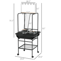 HKM-7545277 Dark Gray Bird Stand with Wheels, Perches, Stainless Steel Bowls, and Pull-Out Tray for Small Parrots