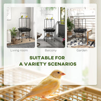 HKM-7545277 Dark Gray Bird Stand with Wheels, Perches, Stainless Steel Bowls, and Pull-Out Tray for Small Parrots