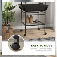 HKM-7545277 Dark Gray Bird Stand with Wheels, Perches, Stainless Steel Bowls, and Pull-Out Tray for Small Parrots