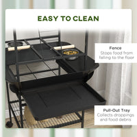 HKM-7545277 Dark Gray Bird Stand with Wheels, Perches, Stainless Steel Bowls, and Pull-Out Tray for Small Parrots