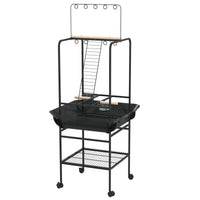 HKM-7545277 Dark Gray Bird Stand with Wheels, Perches, Stainless Steel Bowls, and Pull-Out Tray for Small Parrots