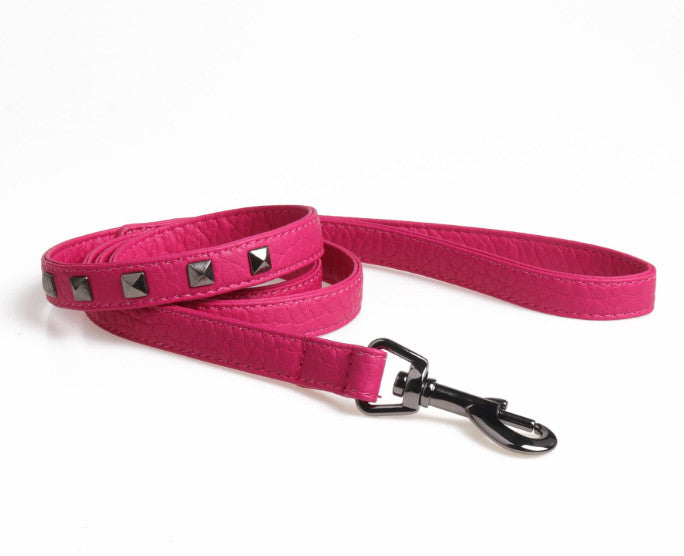HKM-7546685 Adjustable Stylish Dog Vest with Studded Leather Leash, Black and Pink