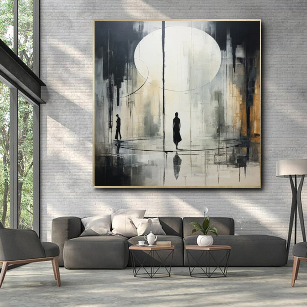 HKM-754707 Handmade Black and White Abstract Oil Painting on Canvas for Home and Office Decoration