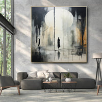 HKM-754707 Handmade Black and White Abstract Oil Painting on Canvas for Home and Office Decoration