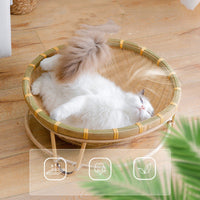 HKM-7547453 Bamboo Cat Nest - Washable Semi-Enclosed Woven Bed for Comfort
