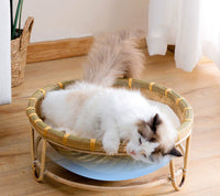 HKM-7547453 Bamboo Cat Nest - Washable Semi-Enclosed Woven Bed for Comfort