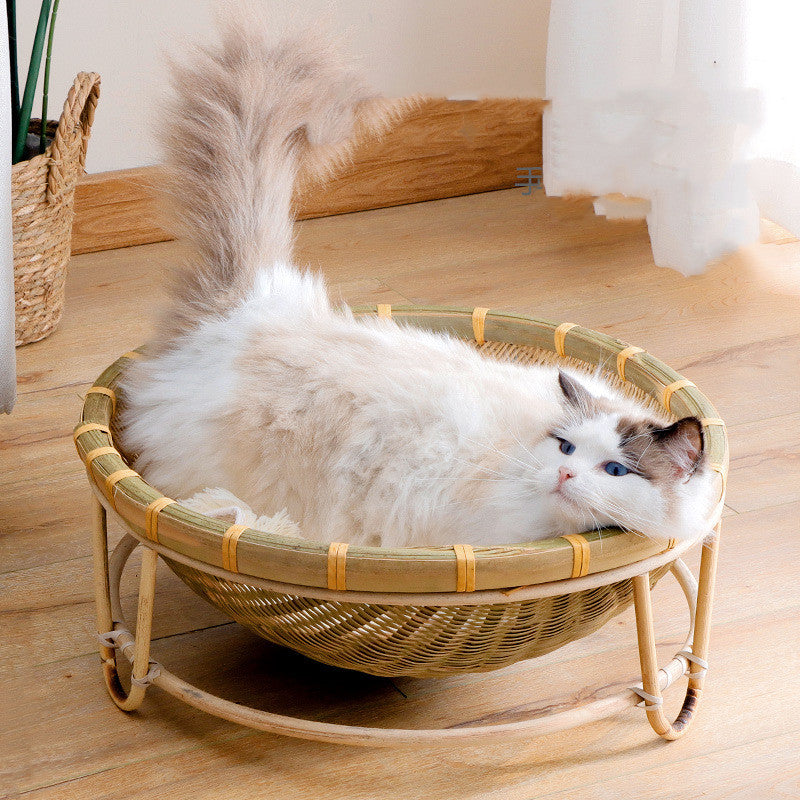 HKM-7547453 Bamboo Cat Nest - Washable Semi-Enclosed Woven Bed for Comfort