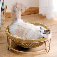 HKM-7547453 Bamboo Cat Nest - Washable Semi-Enclosed Woven Bed for Comfort