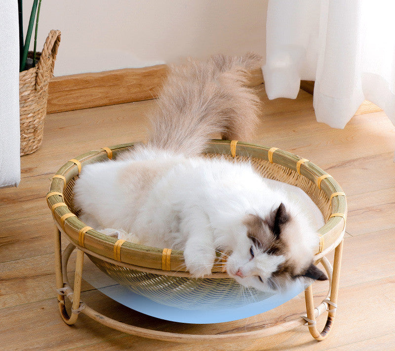 HKM-7547453 Bamboo Cat Nest - Washable Semi-Enclosed Woven Bed for Comfort