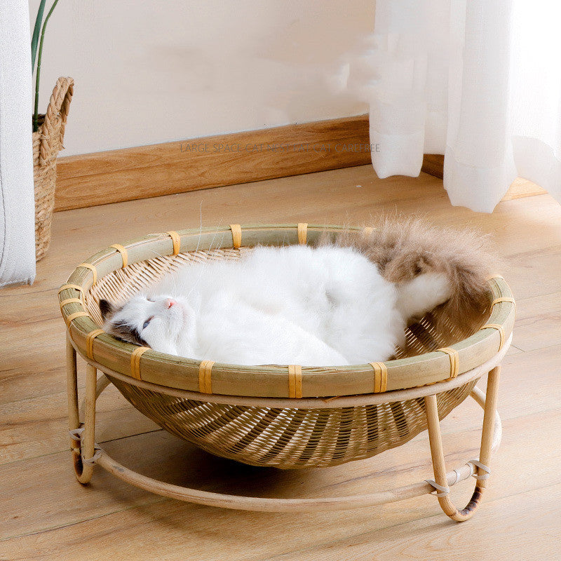 HKM-7547453 Bamboo Cat Nest - Washable Semi-Enclosed Woven Bed for Comfort
