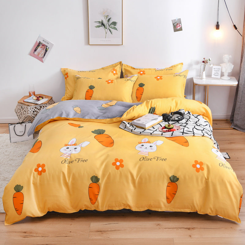 HKM-754771 Aloe Cotton Nordic Style Bed Sheet and Duvet Cover Set - Four-Piece Bedding Ensemble for Single or Double Beds