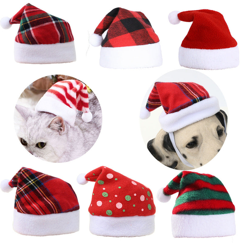 HKM-754771 Multicolor Pet Christmas Hat with Stripes and Plaid Patterns