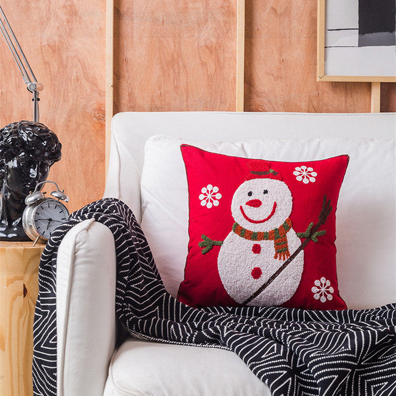 HKM-754835 Christmas-Themed Cotton Pillowcase Cushion Cover, 45x45cm, Northern European Style Decor with Snowflakes, Santa, and Bells