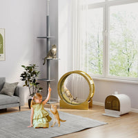 HKM-7548861 Adjustable Height Cat Tree with Sisal-Covered Scratching Posts and Soft Platforms, 8.5 ft Climbing Tower for Cats, Grey