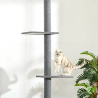 HKM-7548861 Adjustable Height Cat Tree with Sisal-Covered Scratching Posts and Soft Platforms, 8.5 ft Climbing Tower for Cats, Grey