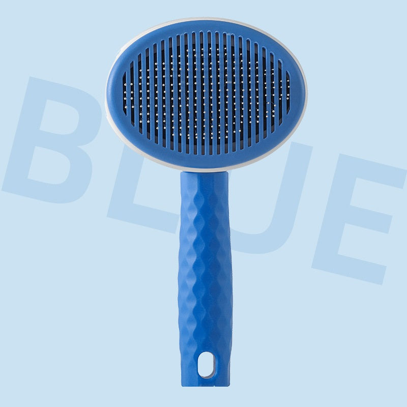 HKM-7548989 One-Click Pet Needle Comb for Dogs and Cats - Round Gray, Blue, Pink Options