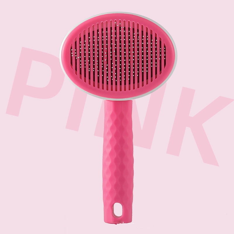 HKM-7548989 One-Click Pet Needle Comb for Dogs and Cats - Round Gray, Blue, Pink Options