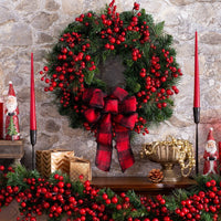 HKM-754899 Red Berry Decor Hanging Garland for Festivals and Home Decoration - 40cm Traditional Wreath