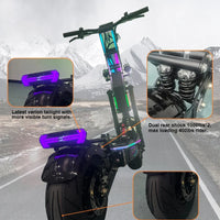 HKM-754963 Folding Electric Scooter with 10000W Dual Motor, 72V 40Ah Battery, 13-Inch Fat Tires, Bluetooth, RGB Lights