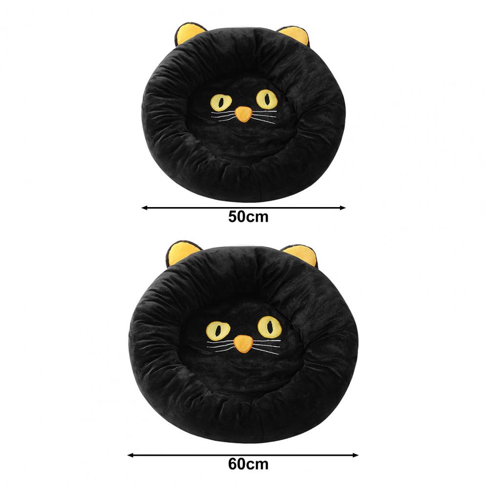 HKM-7550653 Cozy Black Cat-Shaped Pet Nest with Supportive Edges, Soft Velvet Material, Available in Two Sizes
