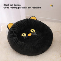 HKM-7550653 Cozy Black Cat-Shaped Pet Nest with Supportive Edges, Soft Velvet Material, Available in Two Sizes