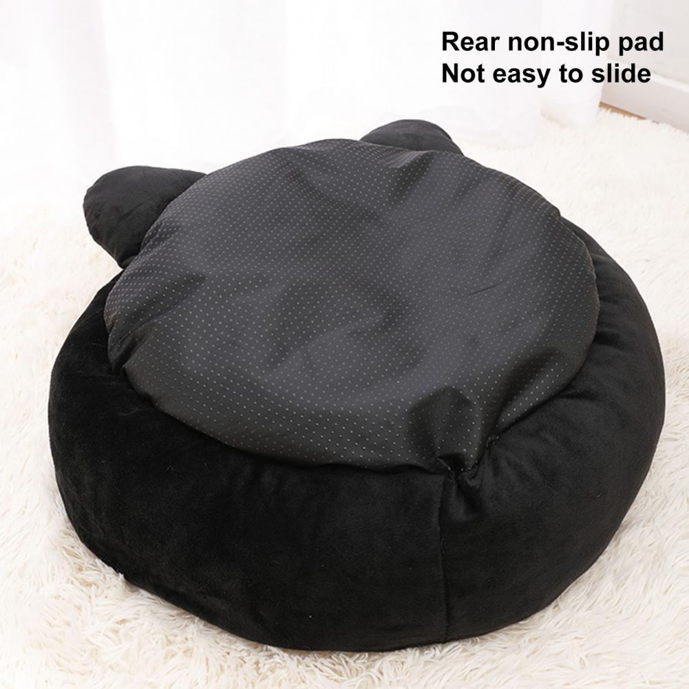 HKM-7550653 Cozy Black Cat-Shaped Pet Nest with Supportive Edges, Soft Velvet Material, Available in Two Sizes