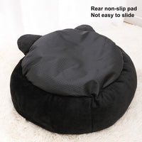 HKM-7550653 Cozy Black Cat-Shaped Pet Nest with Supportive Edges, Soft Velvet Material, Available in Two Sizes