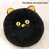 HKM-7550653 Cozy Black Cat-Shaped Pet Nest with Supportive Edges, Soft Velvet Material, Available in Two Sizes