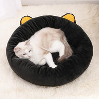 HKM-7550653 Cozy Black Cat-Shaped Pet Nest with Supportive Edges, Soft Velvet Material, Available in Two Sizes