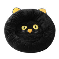 HKM-7550653 Cozy Black Cat-Shaped Pet Nest with Supportive Edges, Soft Velvet Material, Available in Two Sizes