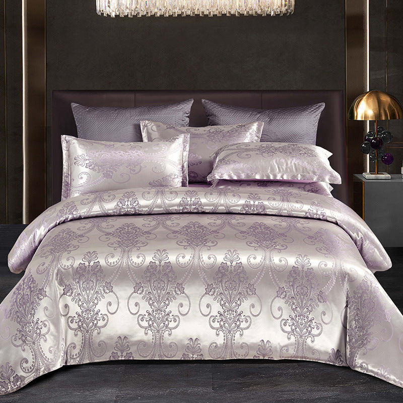 HKM-755091 European Light Luxury Satin Jacquard Wedding Bedding Set - Four-Piece Floral Design