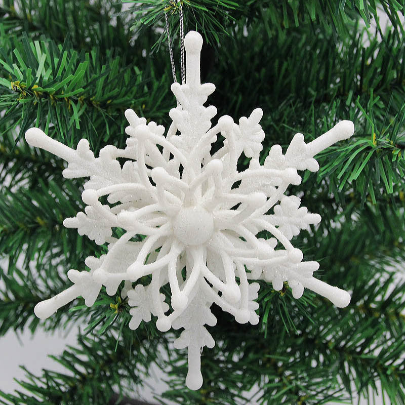HKM-755219 White Snowflake Christmas Tree Pendant - 12cm Plastic Decoration for Holiday Festivities