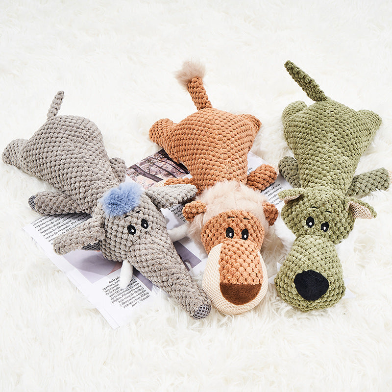 HKM-7552829 Interactive Plush Dog Toy for Molar Teeth Cleaning - Long Lion, Elephant, Wolf, Monkey, Rhinoceros & More