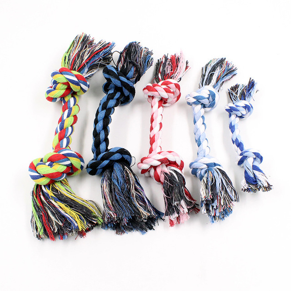 HKM-7553981 Cotton Rope Knot Dog Toy - Double-Section Durable Chew Plaything in Random Colors