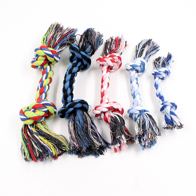 HKM-7553981 Cotton Rope Knot Dog Toy - Double-Section Durable Chew Plaything in Random Colors