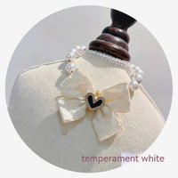 HKM-7555133 Elegant Pearl Collar with Bow for Pets - Available in White and Milk Blue, Various Sizes