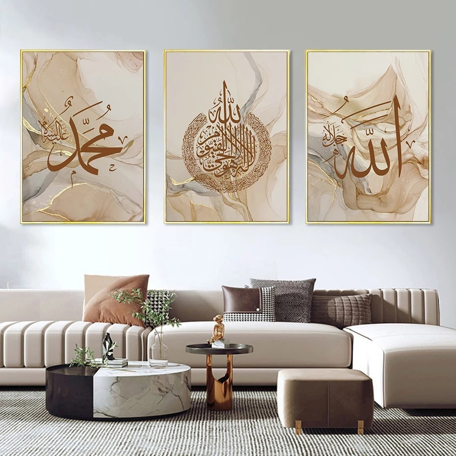 HKM-755603 Gold Marble Abstract Canvas Wall Art for Modern Home Decor