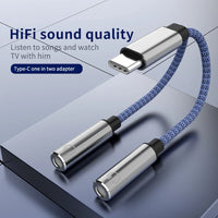 HKM-755667 Type C Male to 3.5mm Female Headphone Stereo Audio Y Splitter Adapter Cable