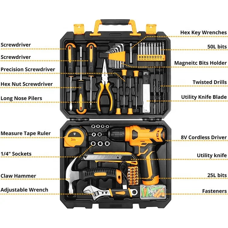 HKM-755795 126-Piece Home Tool Kit with Multi-Function Screwdriver and Storage Box for Household Repairs