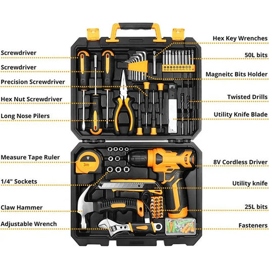 HKM-755795 126-Piece Home Tool Kit with Multi-Function Screwdriver and Storage Box for Household Repairs